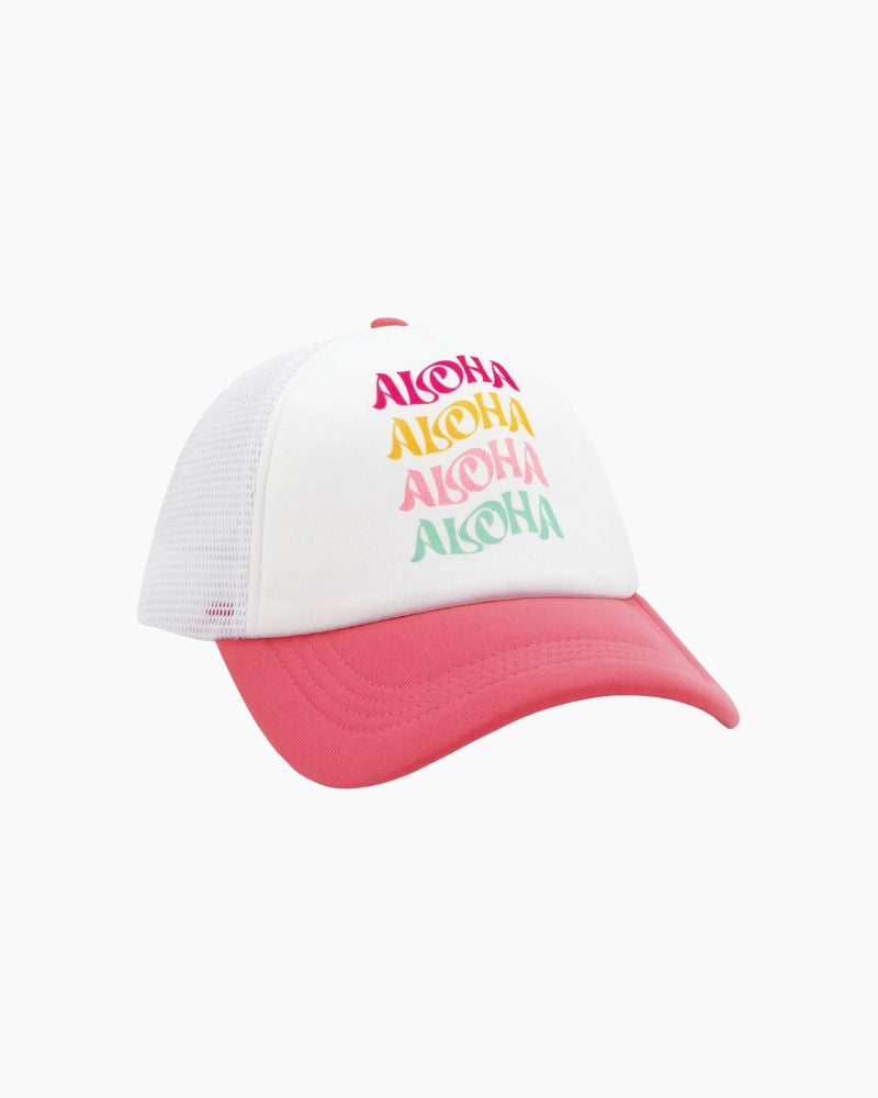 ALOHA RNBW TRUCKER HAT - CORAL/WHITE - 5Y+