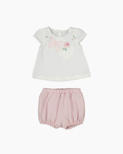 SS BOW EMB TEE/BUBBLE SHORT