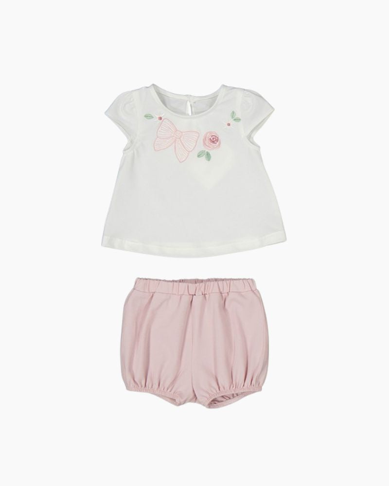 SS BOW EMB TEE/BUBBLE SHORT