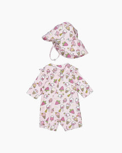 LS POPSICLES & BIRDS SUNSUIT + HAT SET