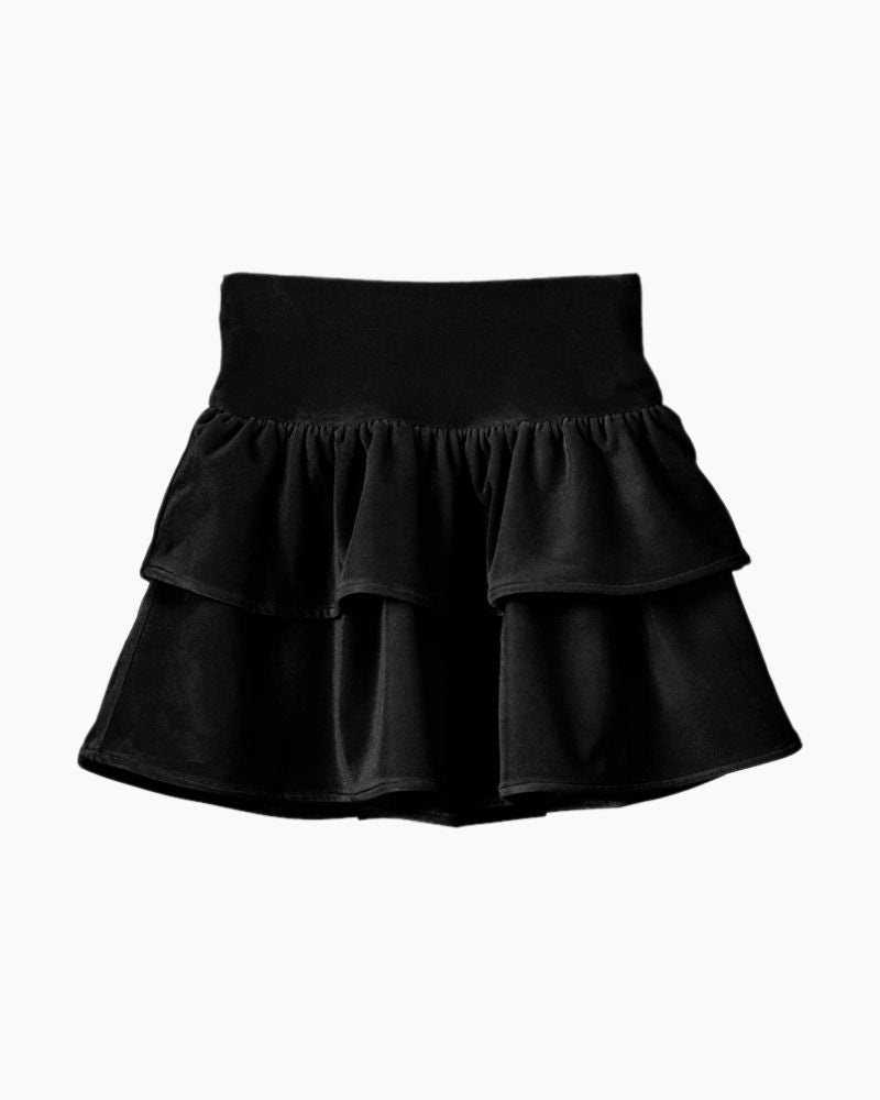 VELVET TIERED RUFFLE SKIRT