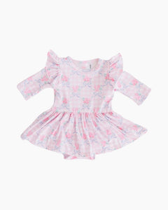 LS RIBBONS & ROSES FLTR TWIRL BDYST DRESS