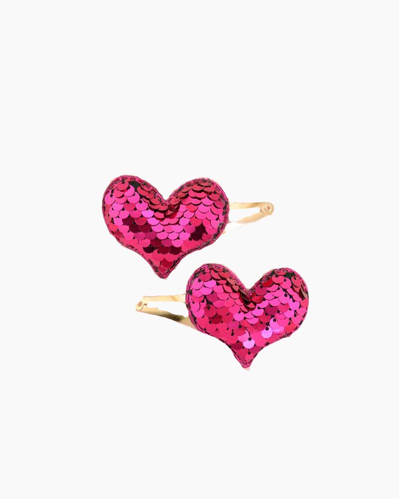 SEQUIN HEARTS CLIP SET - BRIGHT PINK