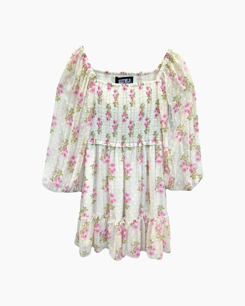 LS SMOCKED TOP BALLOON SLV DRESS