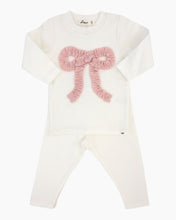 Load image into Gallery viewer, LS RUFFLE BOW APLQ SWTR/PANT SET
