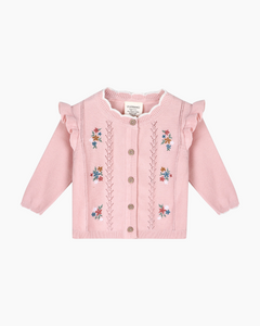 LS EMBROIDERED RUFFLE CARDIGAN