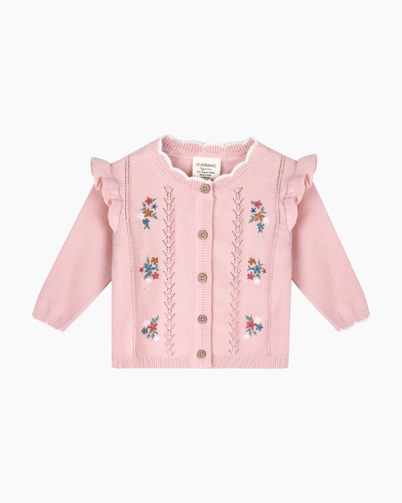 LS EMBROIDERED RUFFLE CARDIGAN