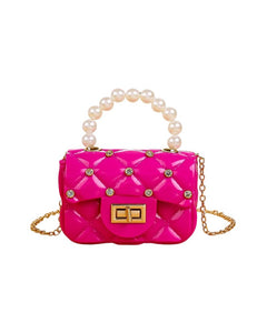 PEARL HANDLE RHINESTN CROSSBODY - HOT PINK