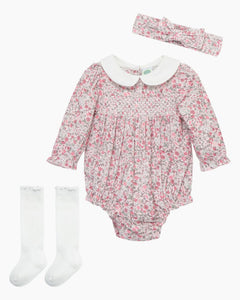 LS FLORAL SMOCKED BUBBLE 3PC SET