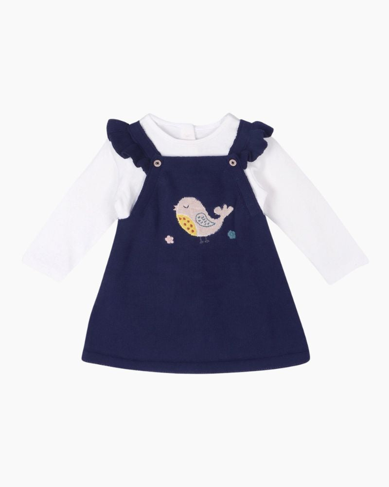 LS BIRD RUFFLE PINAFORE/BDYST DRESS