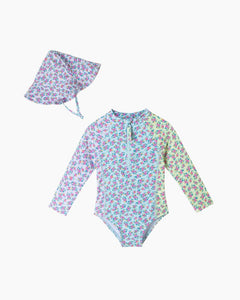 1PC LS CLRBLCK FLRL RASH SUIT + HAT