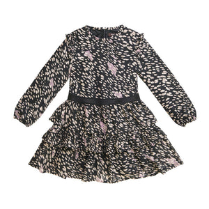 LS PEBBLE PRINT RUFFLE DRESS