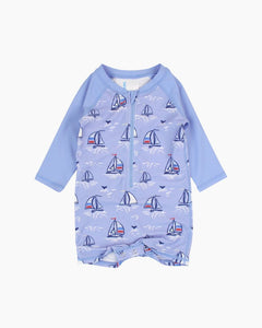 1PC LS BLUE SEAS SUNSUIT