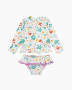 2P LS TROPICAL RASH/RFL BTM SUIT