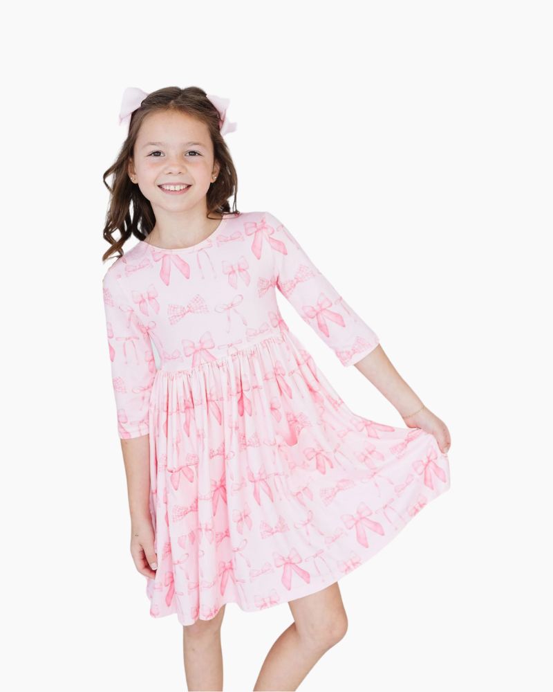 LS BLUSHING BOWS POCKET TWIRL DRESS