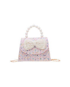 BOUCLE PEARL BOW CROSSBODY - PINK