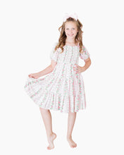 Load image into Gallery viewer, SS ROSEBUD BOWS SMOCKED DRESS
