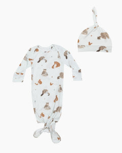 LS MXD WOODLAND ANIMALS KNOT GOWN