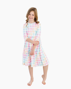 MS PASTEL PLAID POCKET TWIRL DRESS