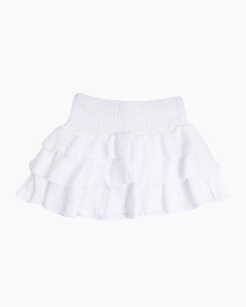 SMOCKED WAIST TERRY RUFFLE SKIRT