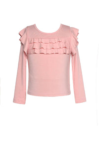 LS SOLID RUFFLE DETAIL TOP