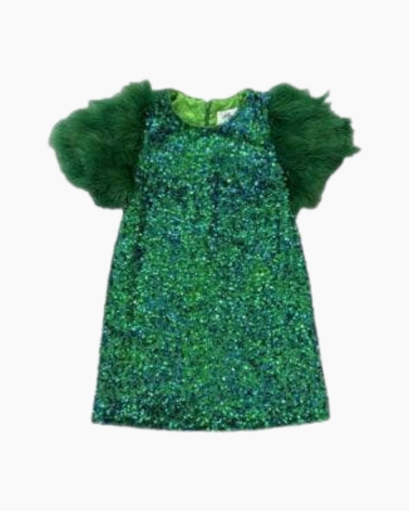 CS FEATHER SLEEVE SEQUINS DRESS