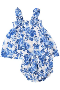 SL RUFFLE STRAP BLUE ROSES TOP/BLMR