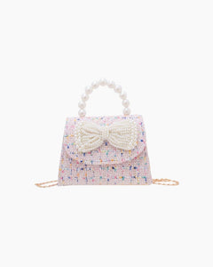 BOUCLE PEARL BOW CROSSBODY PURSE