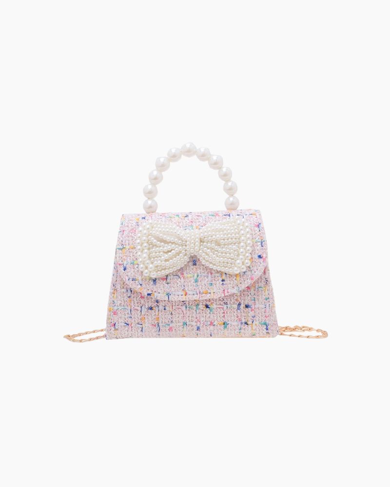 BOUCLE PEARL BOW CROSSBODY PURSE