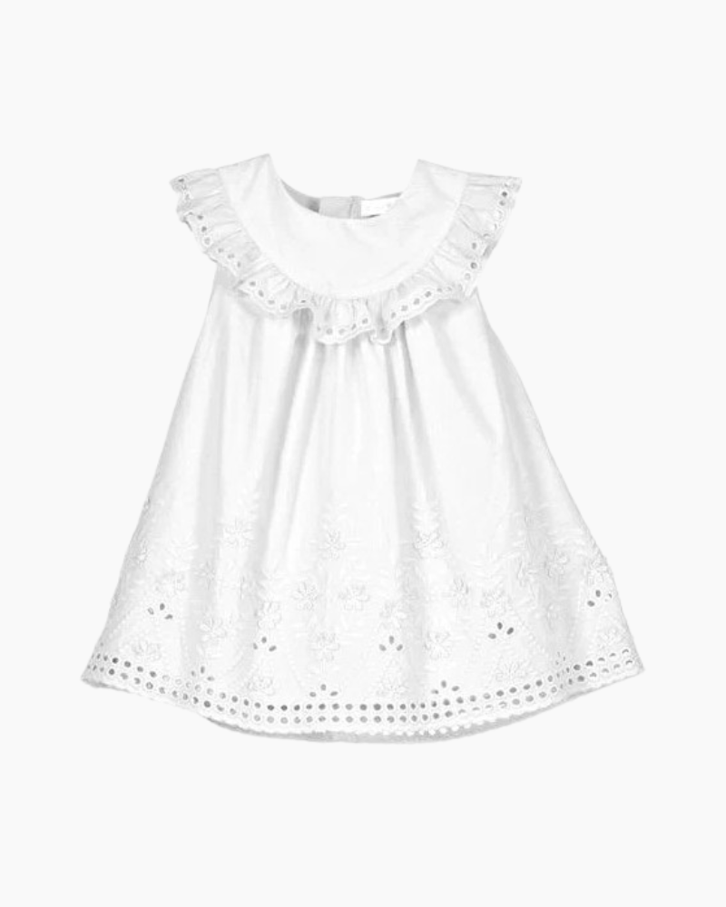 CS EYELET DTL RUFFLE YOKE DRESS