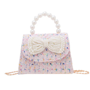 BOUCLE PEARL BOW CROSSBODY PURSE