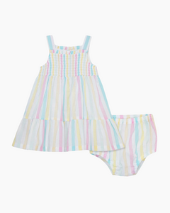 SL VERT PASTEL STRIPES TIERED DRESS