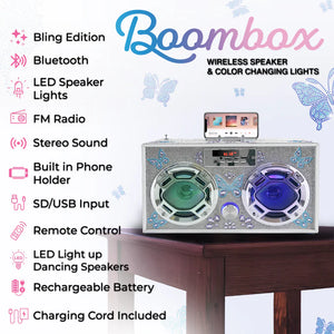 BUTTERFLY BLING BLUETOOTH BOOMBOX