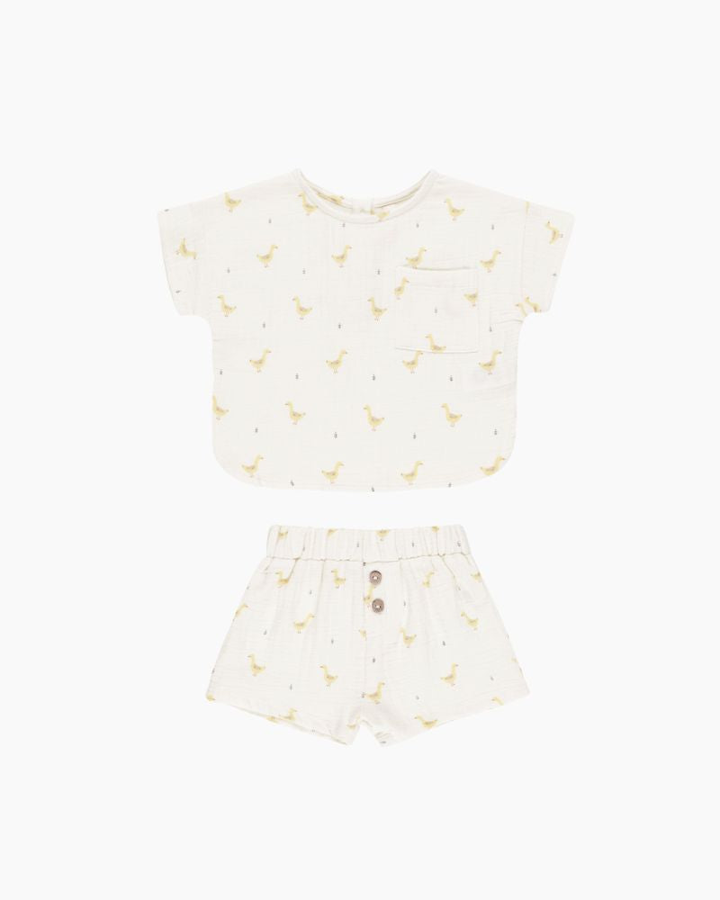 SCATTER GEESE WOVEN TOP& SHORT SET