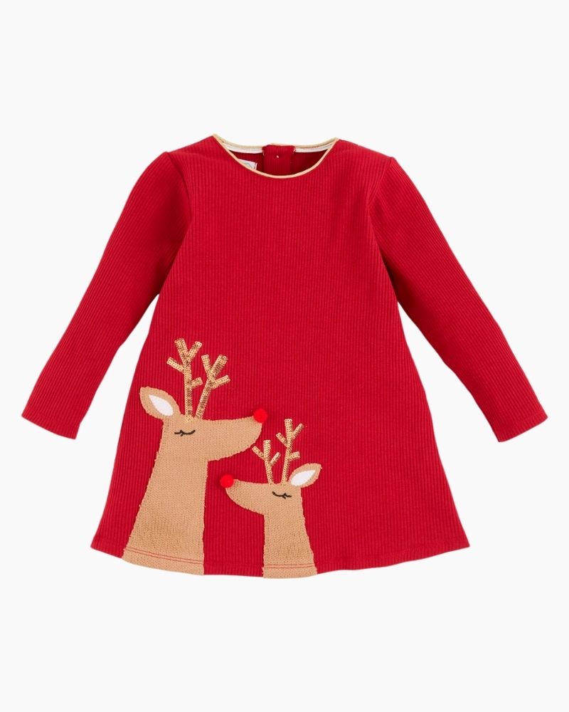 LS REINDEER APLQ DRESS