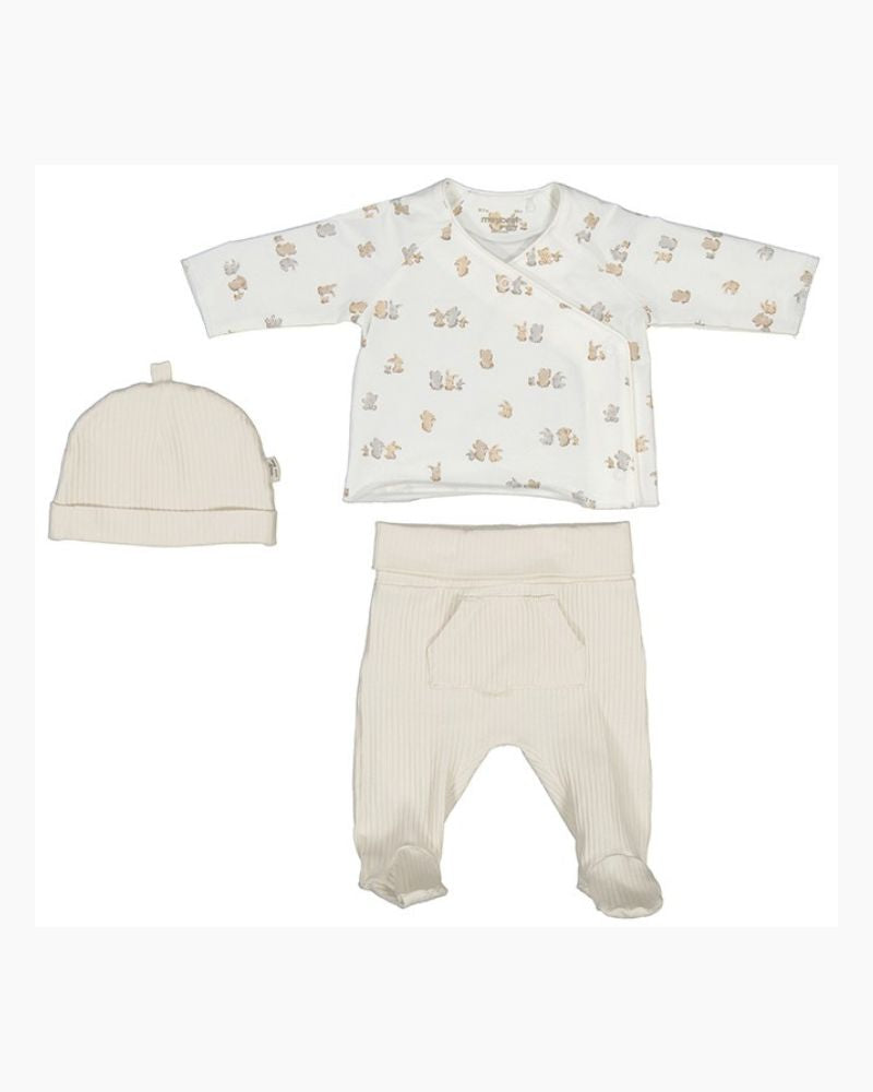 LS BBY ANIMALS TOP/FOOTED PANT + HAT SET