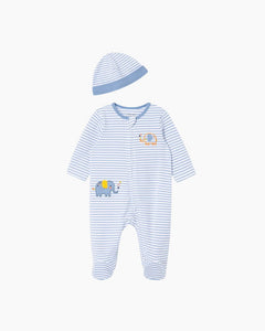 LS ELEPHANT FOOTIE + HAT SET