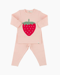 LS STRAWBERRY APLQ TOP/PANT SET