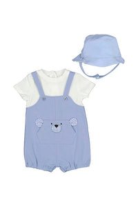 SS TEE/TEDDY OVERALL SHORTIE + HAT SET
