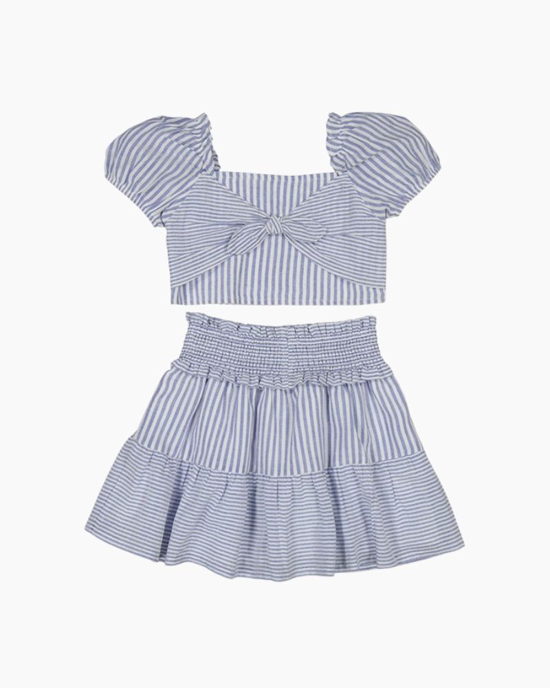 CS SEERSUCKER BOWS TOP/SKIRT SET