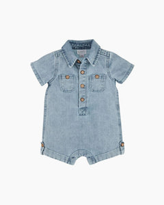 SS LT WASH DENIM SHORTIE ROMP