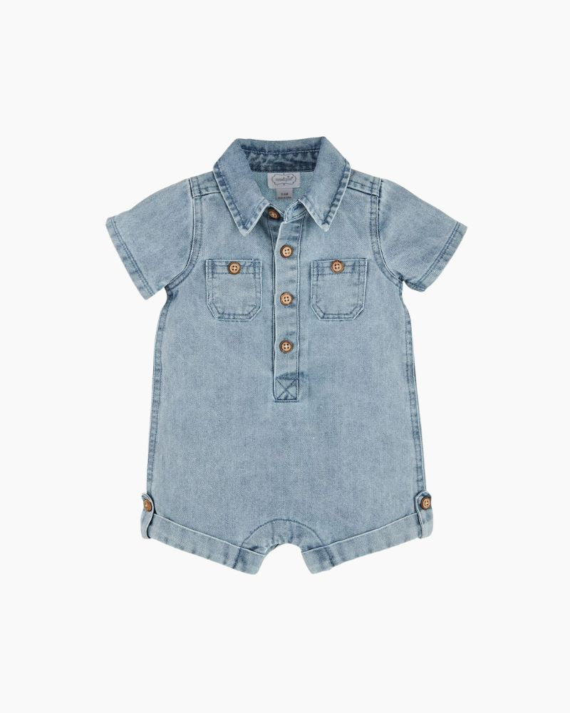 SS LT WASH DENIM SHORTIE ROMP