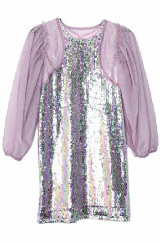 Rainbow Sequin Dress with Cropped Mesh Jacket