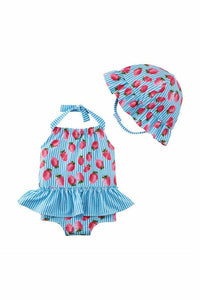 ONE PIECE STRAWBERRY SUIT AND HAT SET