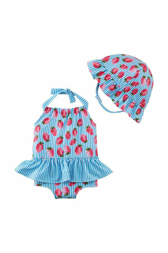 ONE PIECE STRAWBERRY SUIT AND HAT SET