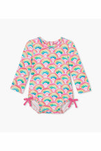 Load image into Gallery viewer, LONG SLEEVE WATERCOLOR RAINBOWS SUNSUIT
