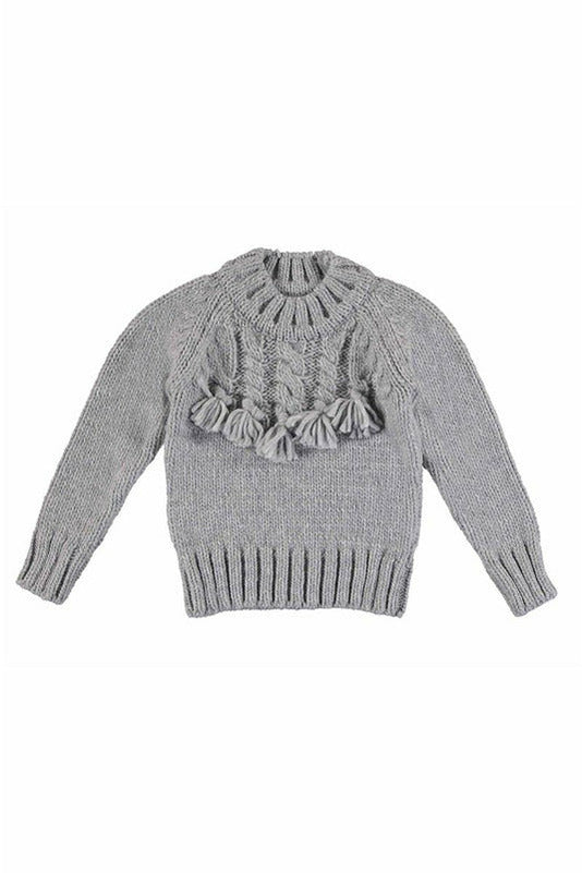 Long Sleeve Fringe Detail Cable Sweater