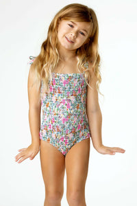 ONE PIECE SMOCKED DITSY FLORAL SUIT