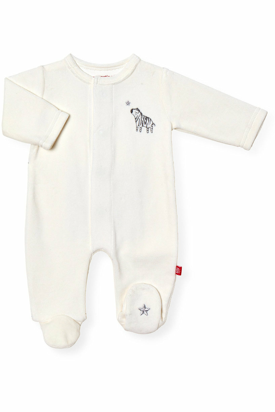 Zebra Embroidered Velour Magnetic Footie