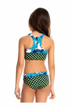 Load image into Gallery viewer, TWO PIECE ARCADE GREEN HINK/SURF SWIMSUIT
